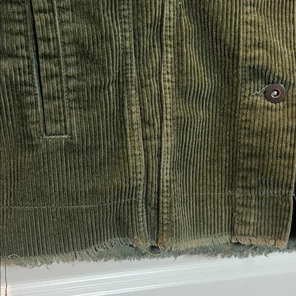 Zara Utility Corduroy Green Oversized Button Down Jacket Raw Hem Small - Picture 7 of 8